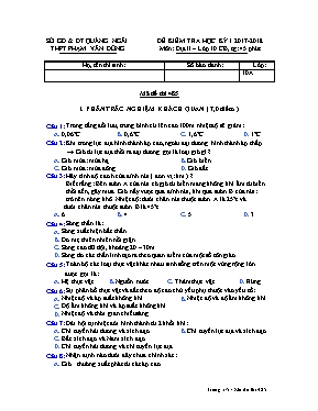 Đề kiểm tra học kỳ I môn Địa lý Lớp 10 (Cơ bản) - Mã đề thi 132 - Năm học 2017-2018 - Trường THPT Phạm Văn Đồng